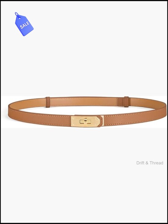 Skinny Leather Belt with Turn-Lock Buckle, Adjustable for Dresses & Office main image 4